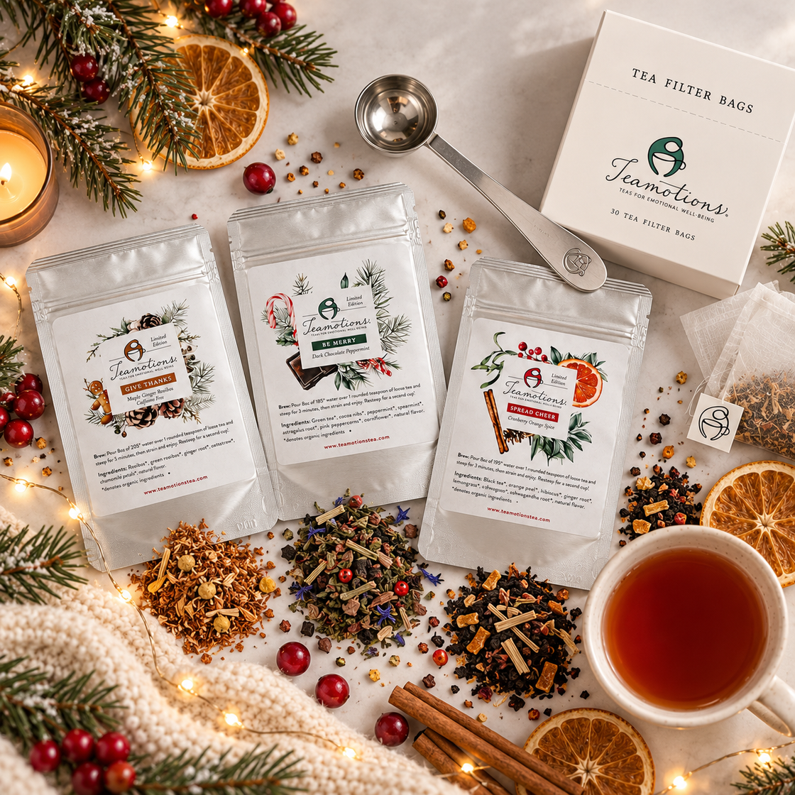 Holiday tea ritual flat-lay