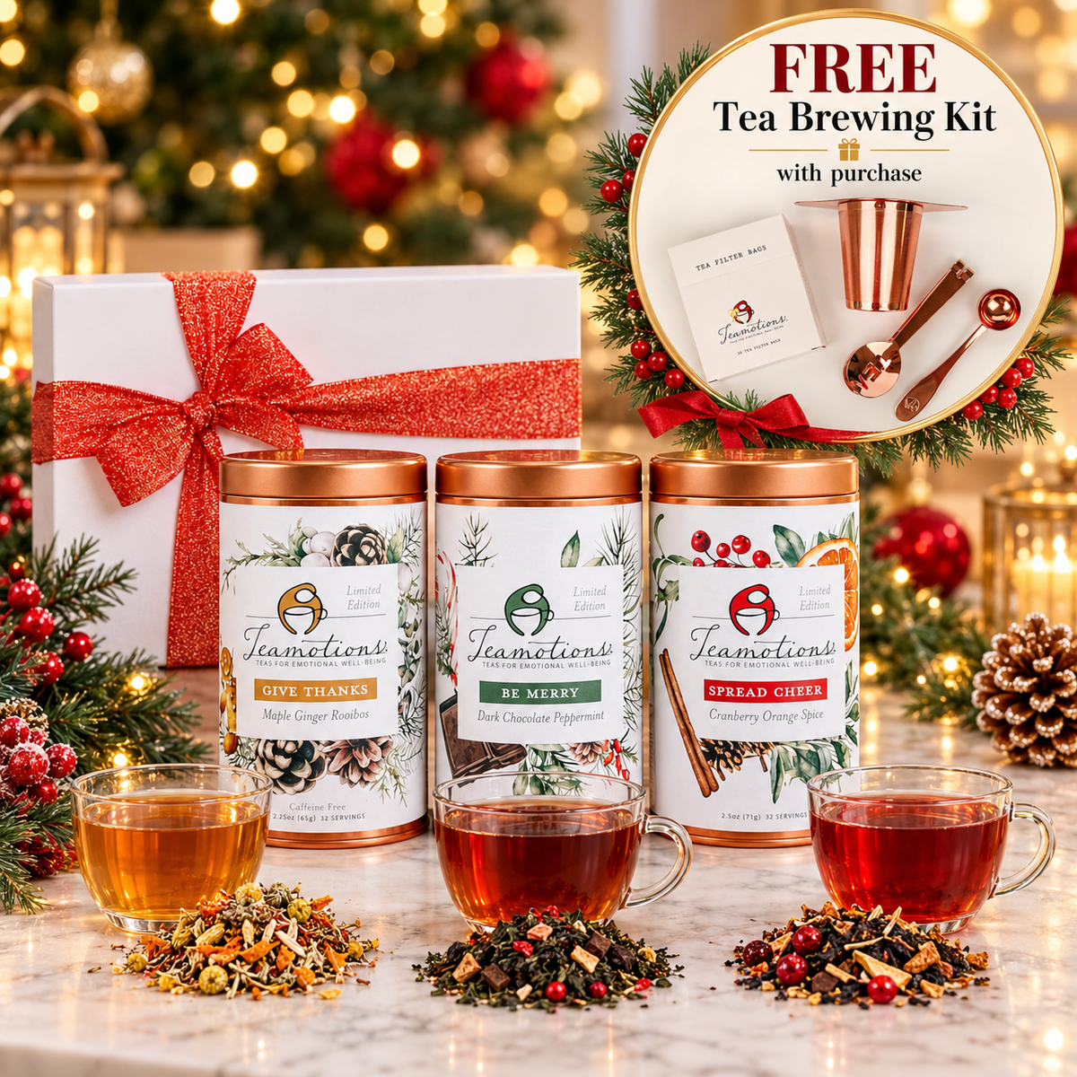Holiday Tea Trio (w/ FREE Rose Gold Tea Brewing Kit - Holiday)