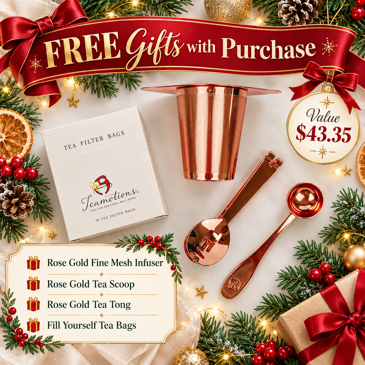 Holiday Tea Trio (w/ FREE Rose Gold Tea Brewing Kit - Holiday)