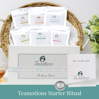 Open box: six samples, scoop, tea bags, brochure thumbnail